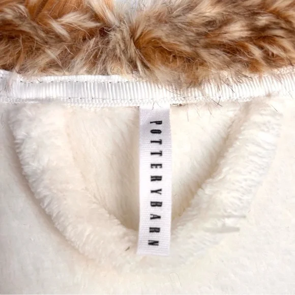 Pottery Barn Ombré Cream & Brown Faux Fur Trim Women’s Plush Bath Robe M - Picture 9 of 13